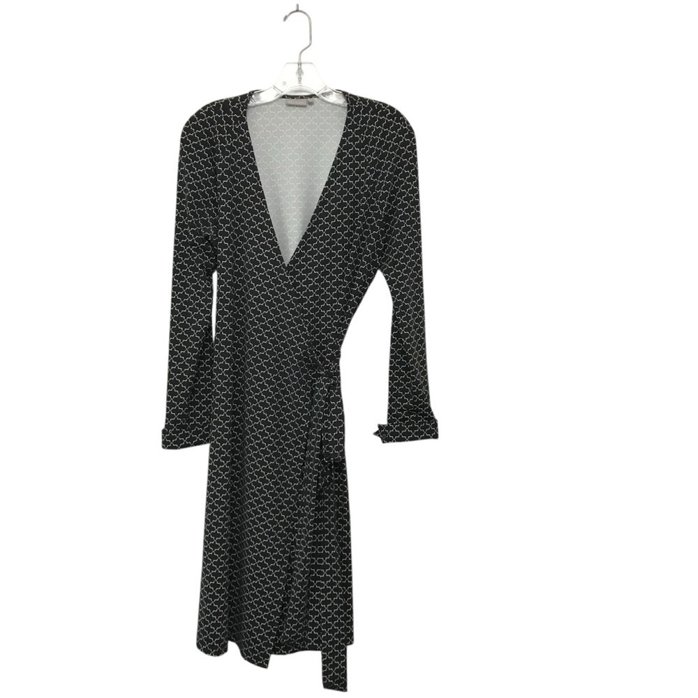 Ellie Kai Wrap Geometric Design Stretch Dress Womens Size 8 Black White